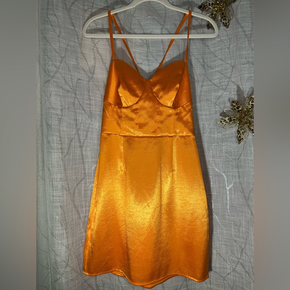 Orange Satin Slip Dress